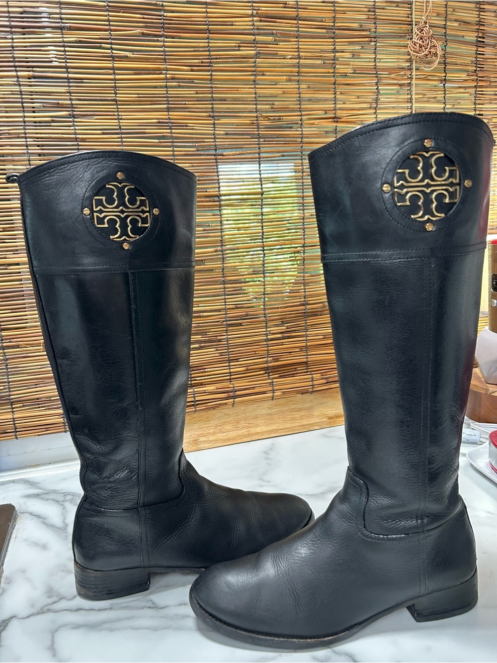 Tory Burch Black Leather Riding Boots Size 10